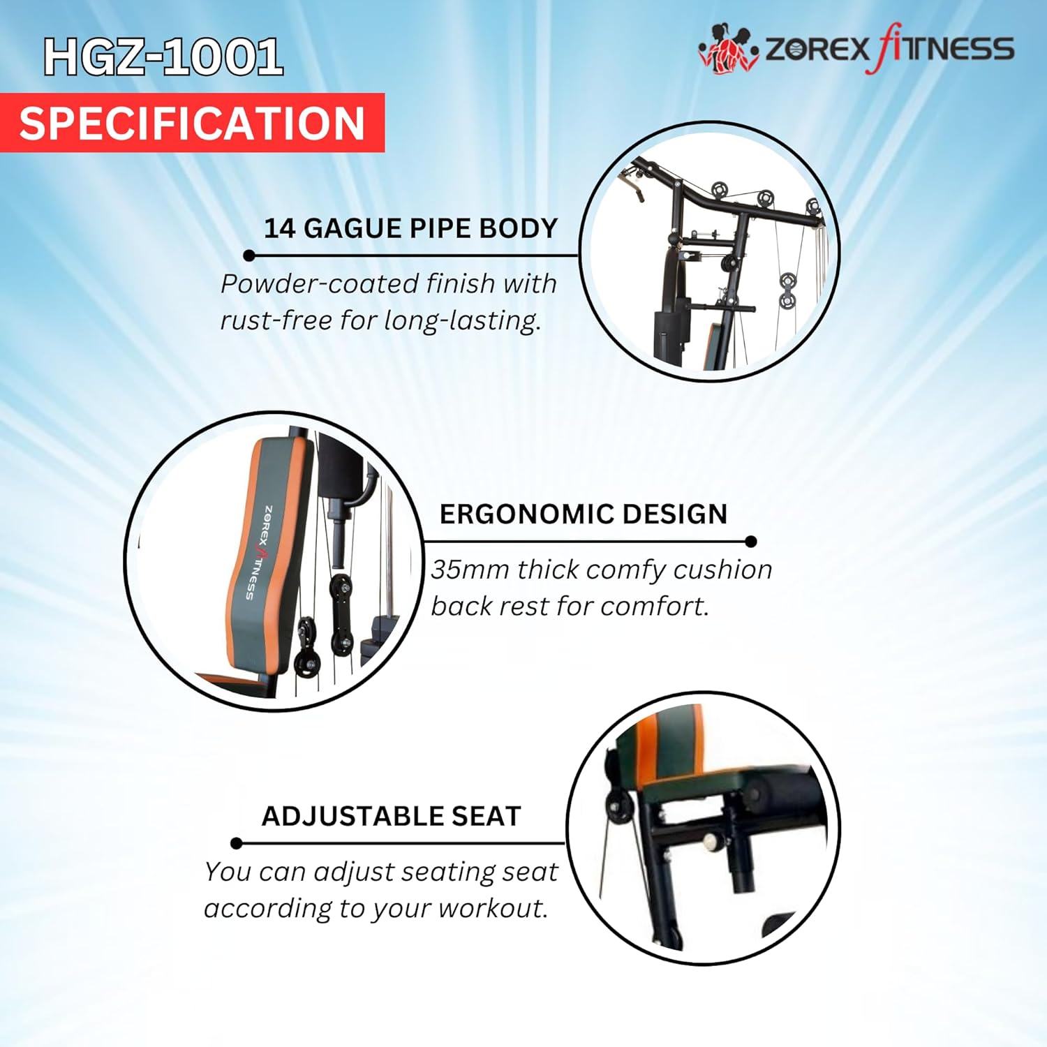 Zorex Fitness HGZ-1001 Multi Home Gym Multiple Muscle Workout Exercise Machine Chest Biceps Shoulder Back Triceps Legs for Men at Home, 60Kg Weight Stack - Image 2